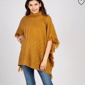 Peach Love California turtleneck poncho with fringe size small